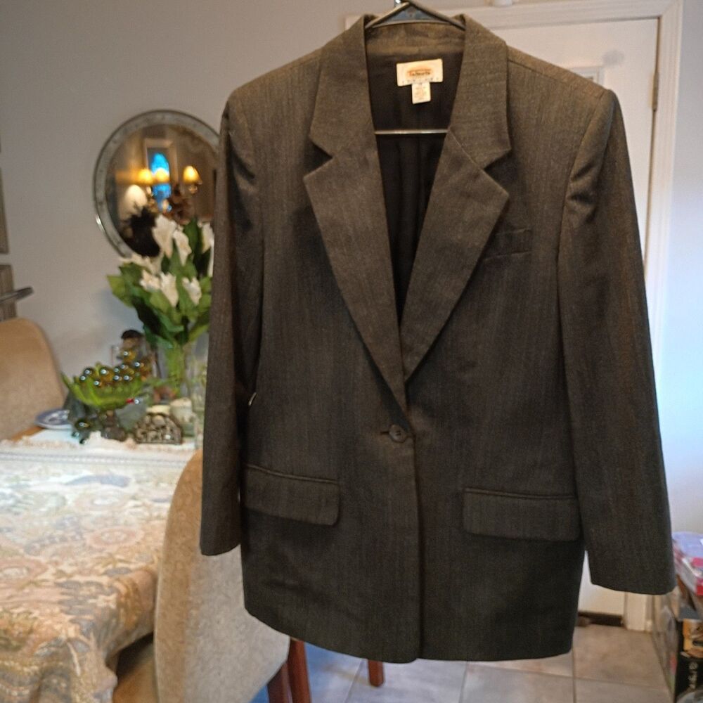 Talbots Petites Blazer Jacket 10 Gray Wool Vintage Made In USA